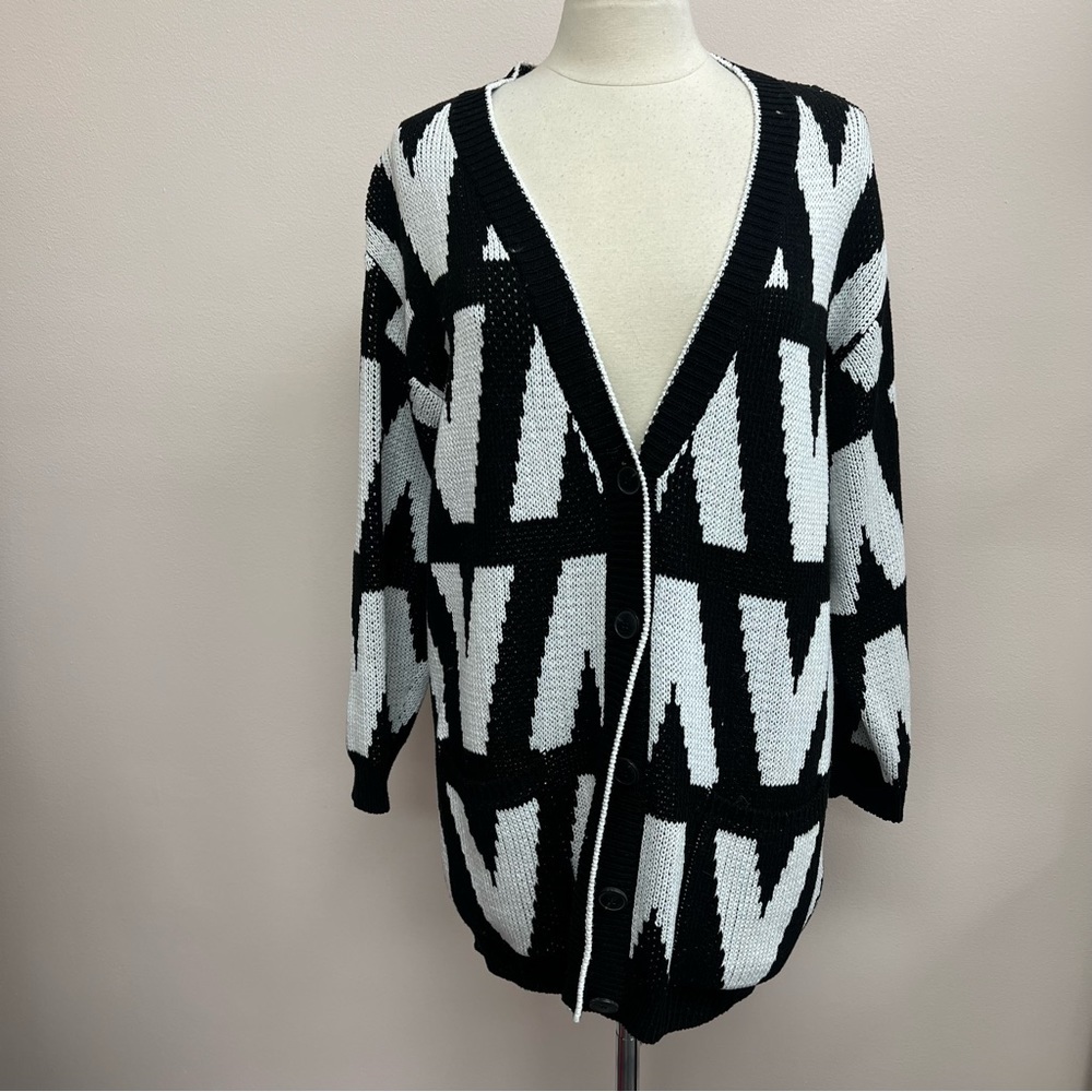 Valentino “V” Print Cardigan in Black/White Combo